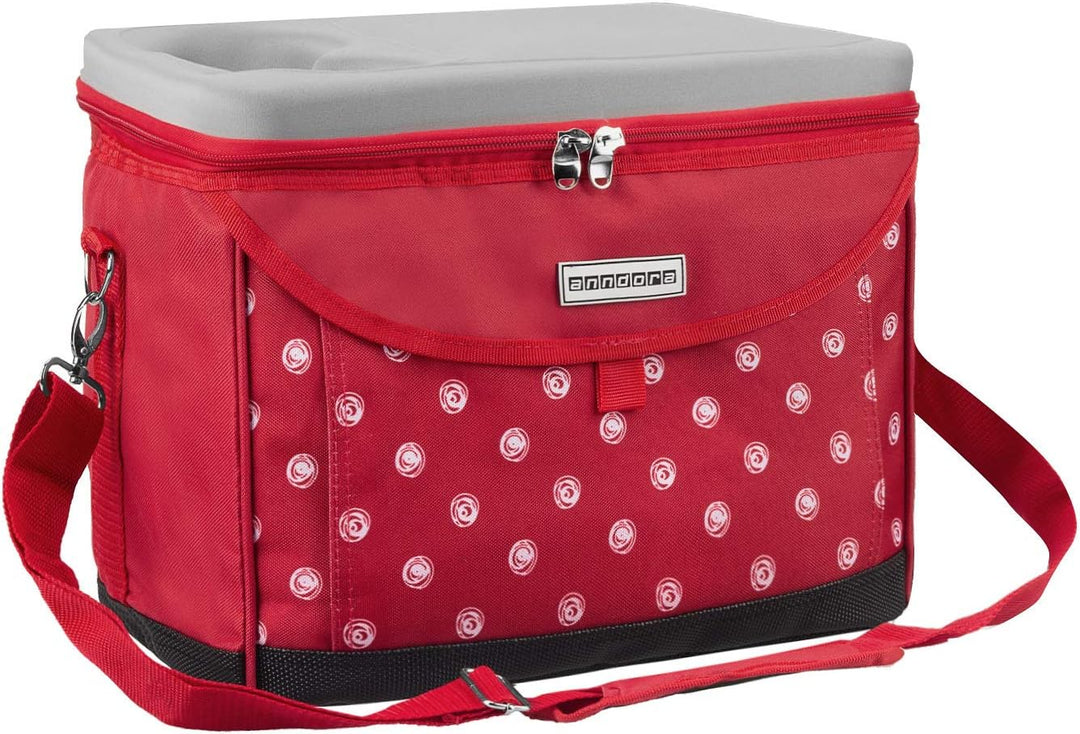 anndora Kühltasche 22 L Picknick Kühlbox 35 x 24 x 27 cm - Farbauswahl Rot Weiss Gepunktet, Rot Weis