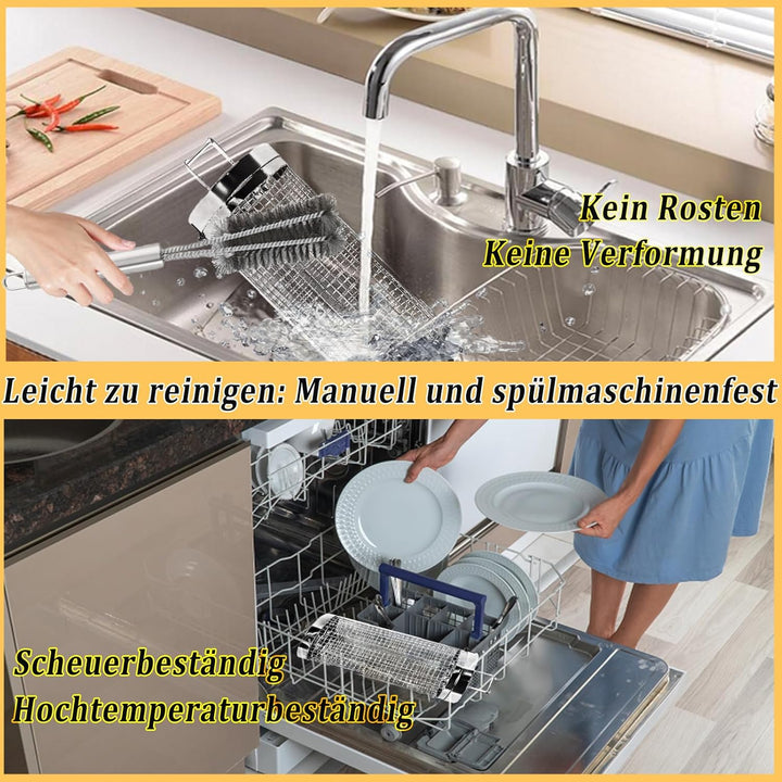 2 Stück Grillkorb Edelstahl mit Abnehmbarem Griff, Grill Zubehör BBQ GrillgemüSe Grillkorb Zylindris