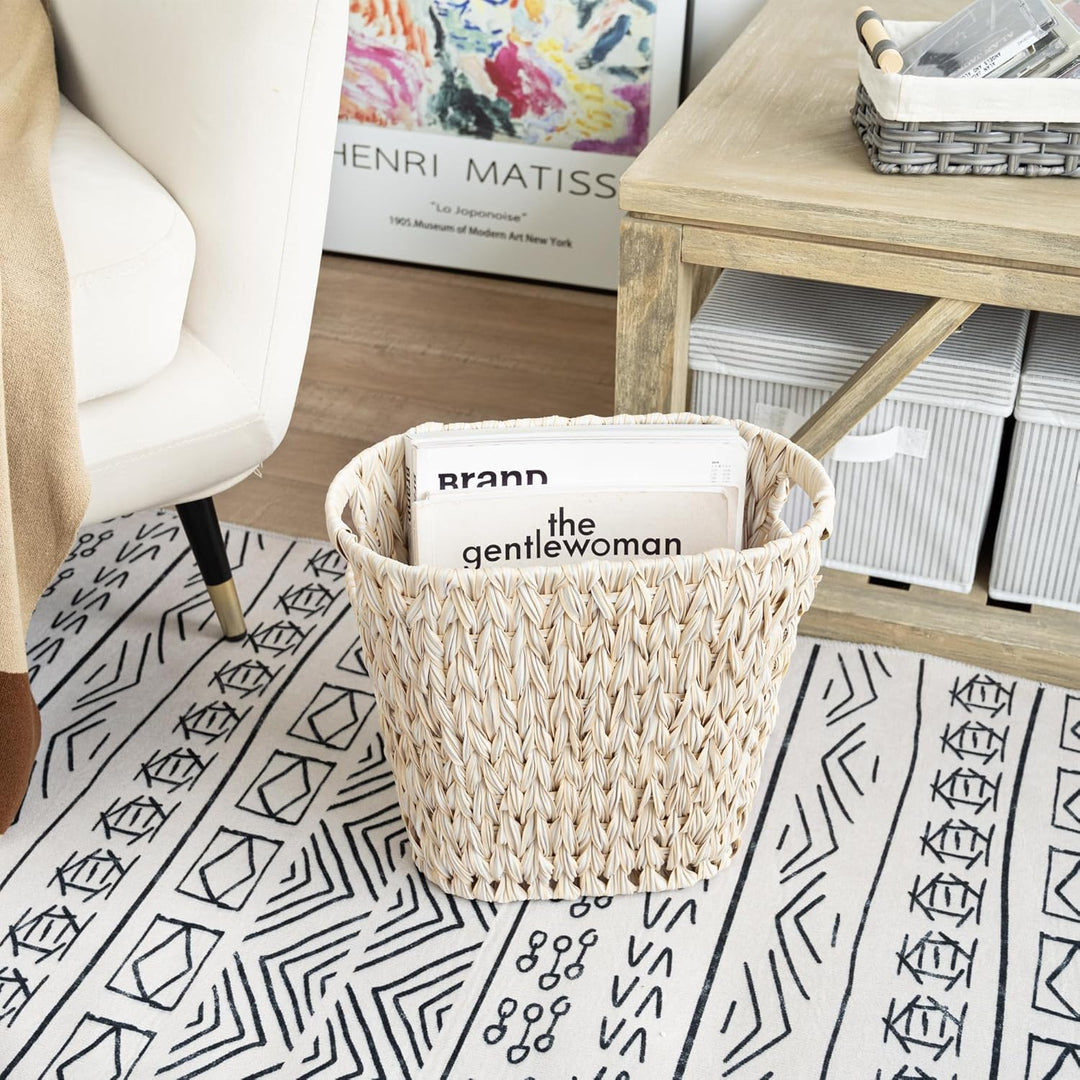 GRANNY SAYS Wicker Papierkorb, Geflochtener Mülleimer, Wasserdichter Abfalleimer mit Griffen, Gefloc