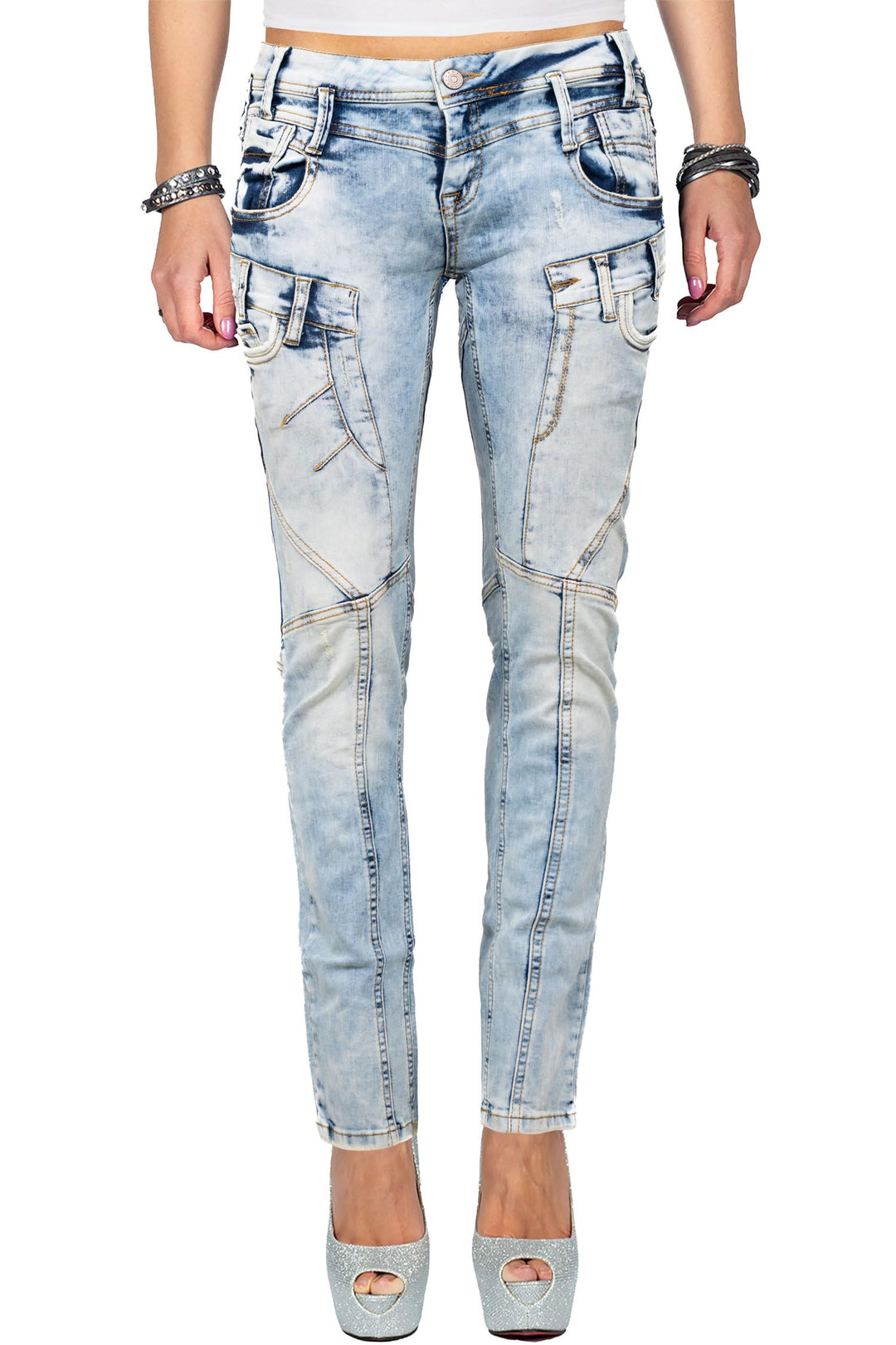 Cipo &amp; Baxx Damen Jeans mit verzierten Gesässtaschen Stilvolle Passformen für jeden Anlass Komfort D