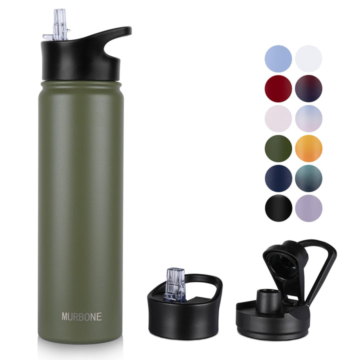 Edelstahl Trinkflasche 750ml (+2 Deckel)-mit Strohhalm,BPA frei,Thermosflasche Auslaufsicher,Kohlens