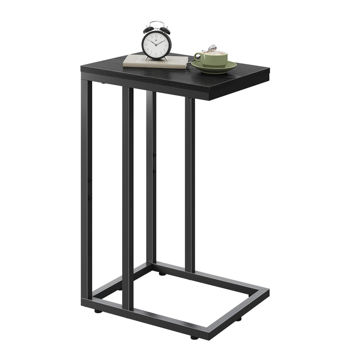 WLIVE Beistelltisch C Form Kleiner Sofatisch，Kaffeetisch mit Metallgestell，Tischplatte aus Holz，Couc