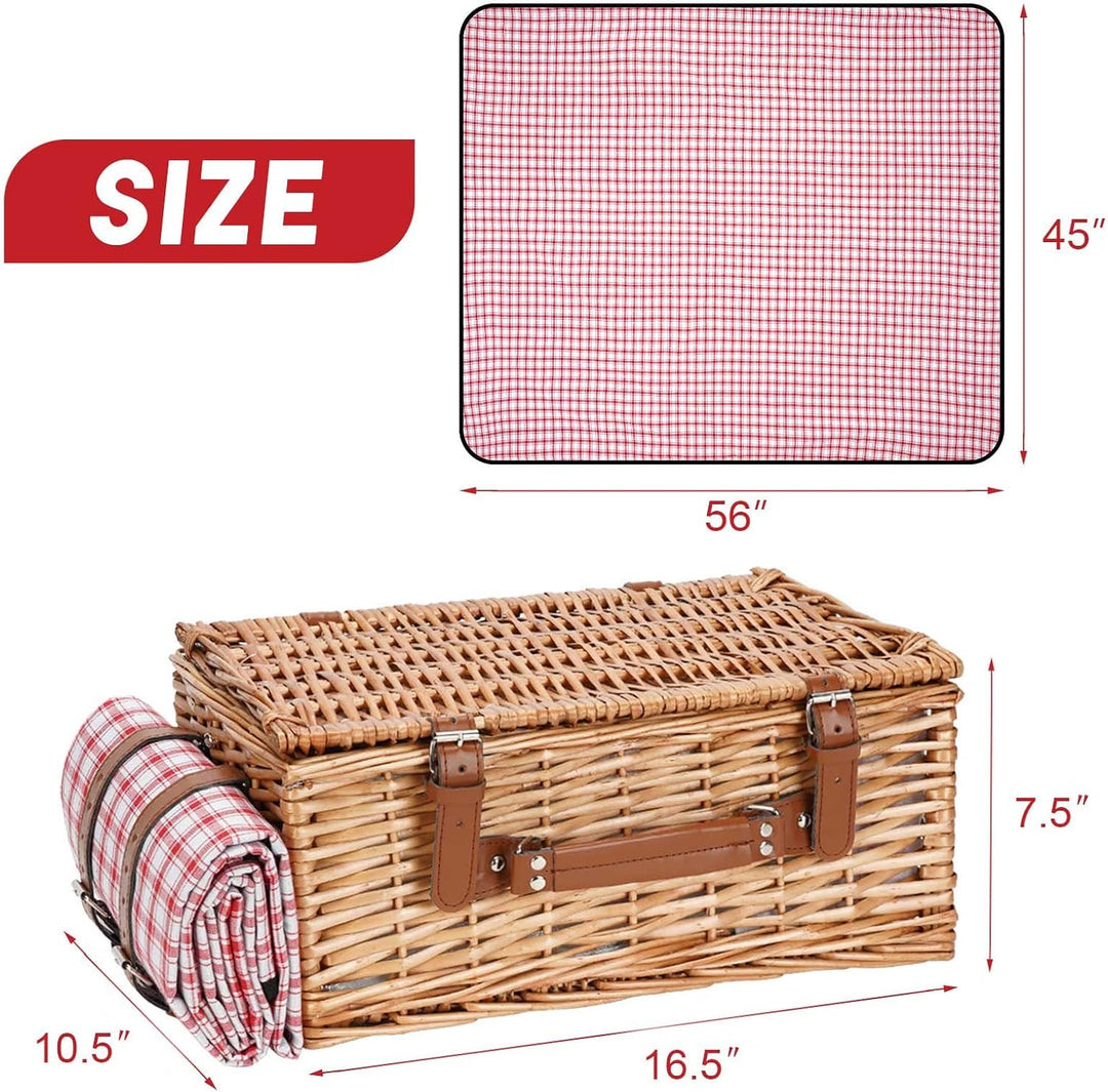 Weiden-Picknickkorb-Set für 2 Personen mit wasserdichter Picknickdecke und grossem isoliertem Kühlfa