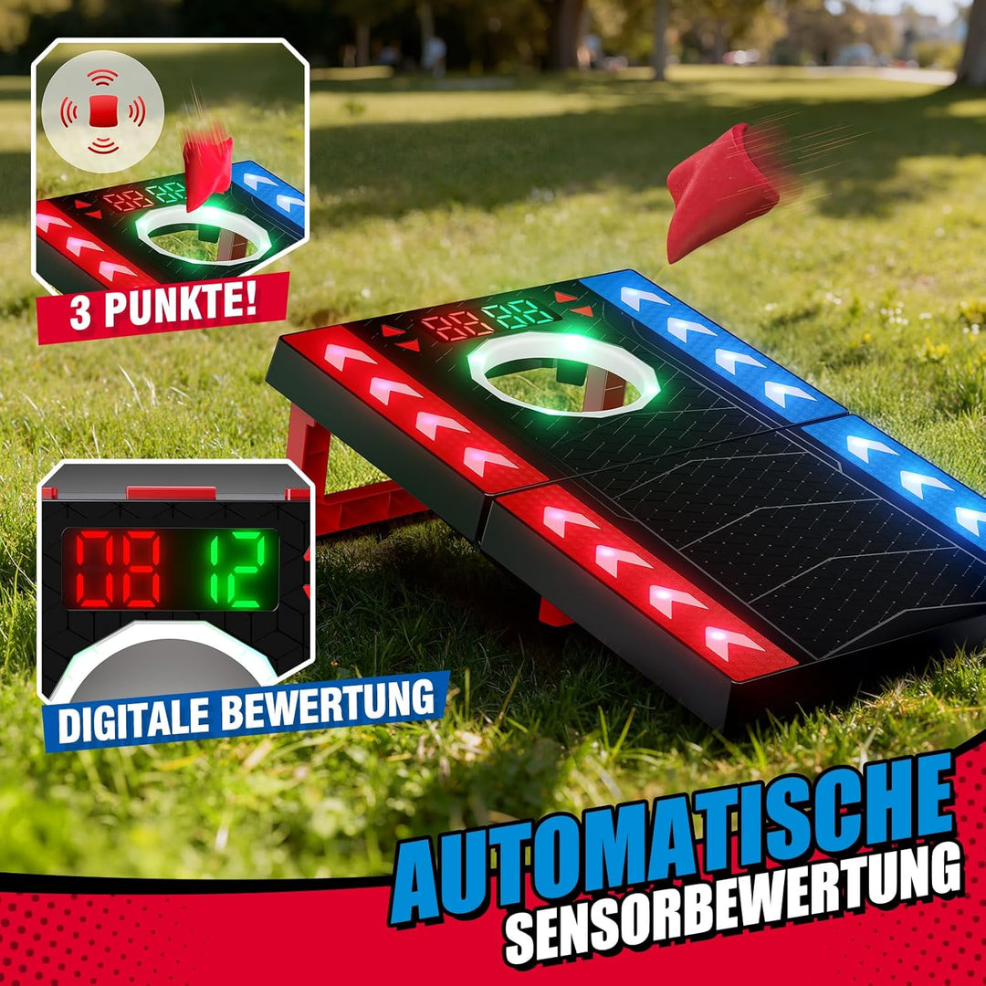 Cornhole Spiel Outdoor Innenbereich, Elektronisch Cornhole mit Musik & Licht, Automatischer Punktzäh