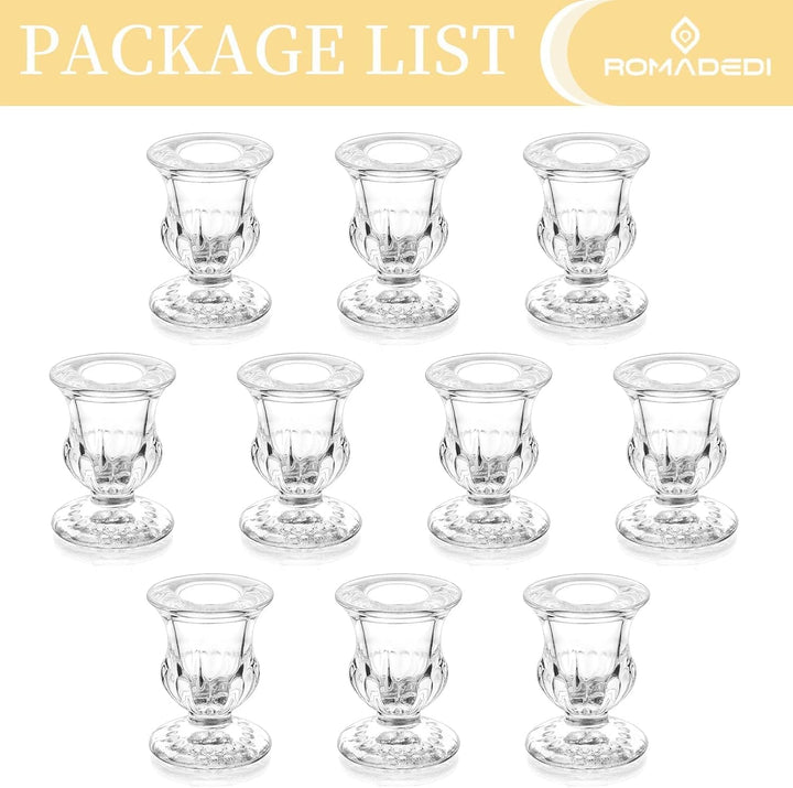 Romadedi Kerzenhalter Kerzenständer Glas 10er - Klein Kerzen Ständer Set für Stabkerze Spitzkerzen f