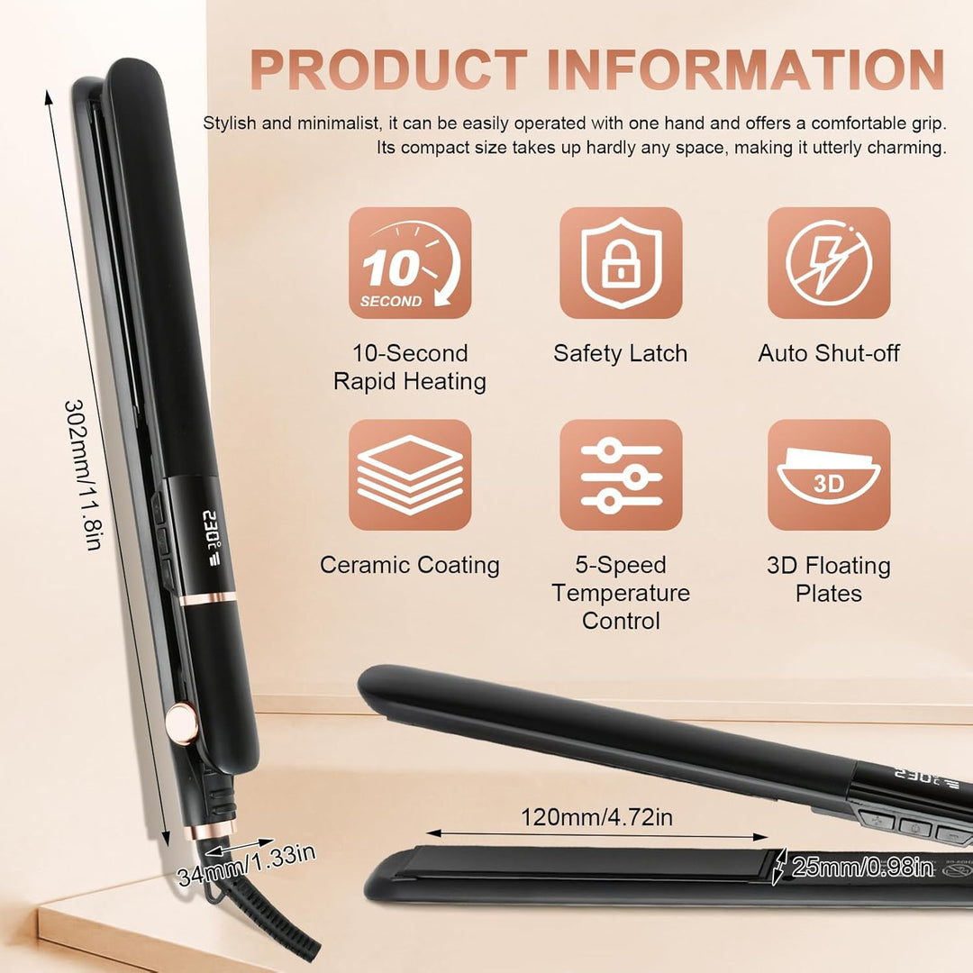 2 in 1 Glätteisen Locken und Glätten, Haarglätter mit LCD Display, 5 Temperaturstufen 150–230°C, Ext