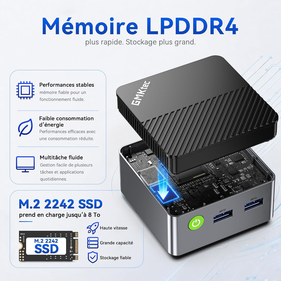 GMKtec G5S Mini-PC,Intel N5095 bis zu 3,6 GHz,8GB LPDDR4,128GB SSD, Dual-HDMI-4K-Display, Wi-Fi 6, B