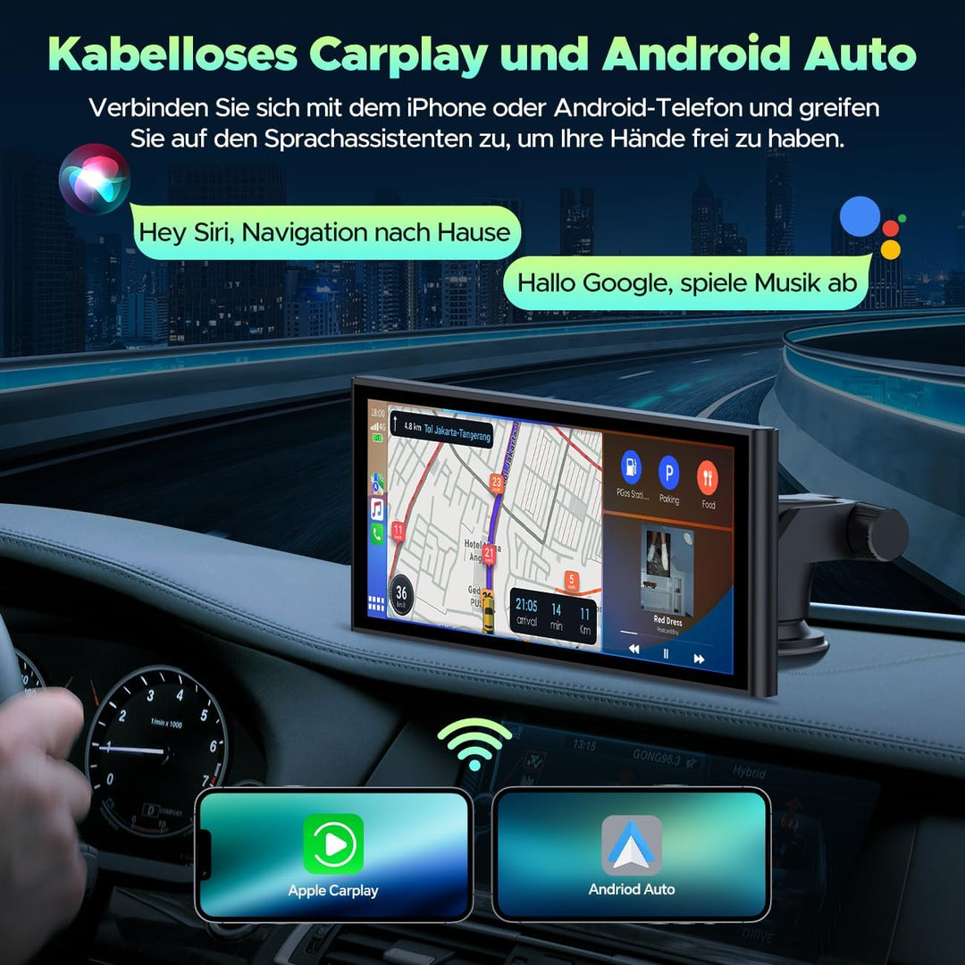 Lamto Autoradio für Apple Carplay Android Auto mit Dashcam Vorne Hinten 4K+1080P, 9,26 Zoll Tragbare