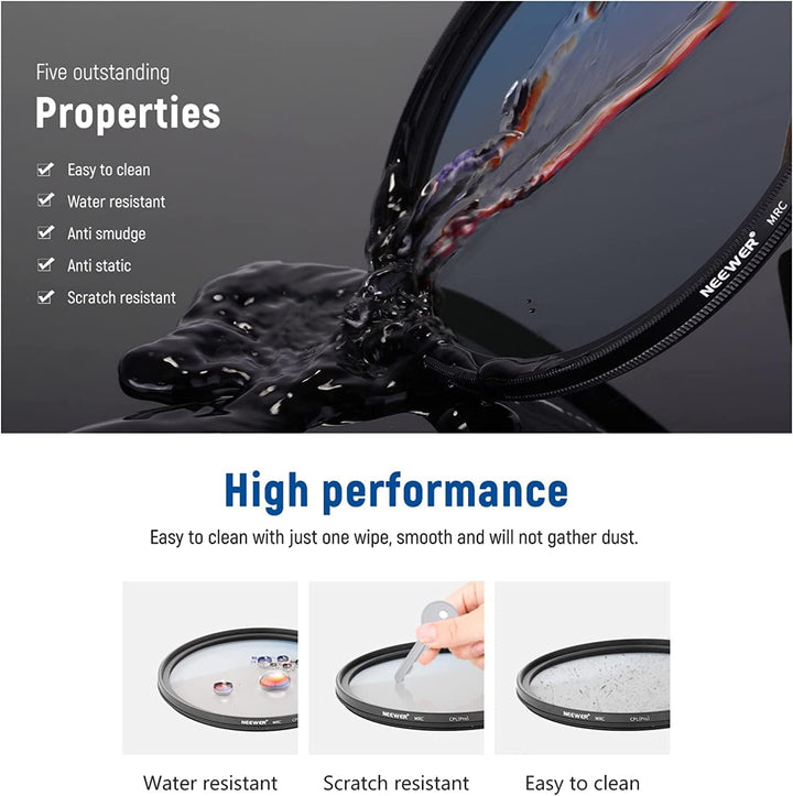 NEEWER 49mm Polarisationsfilter(Polfilter),CPL Filter mit 30 lagiger Mehrschicht Polarisationsfolie,