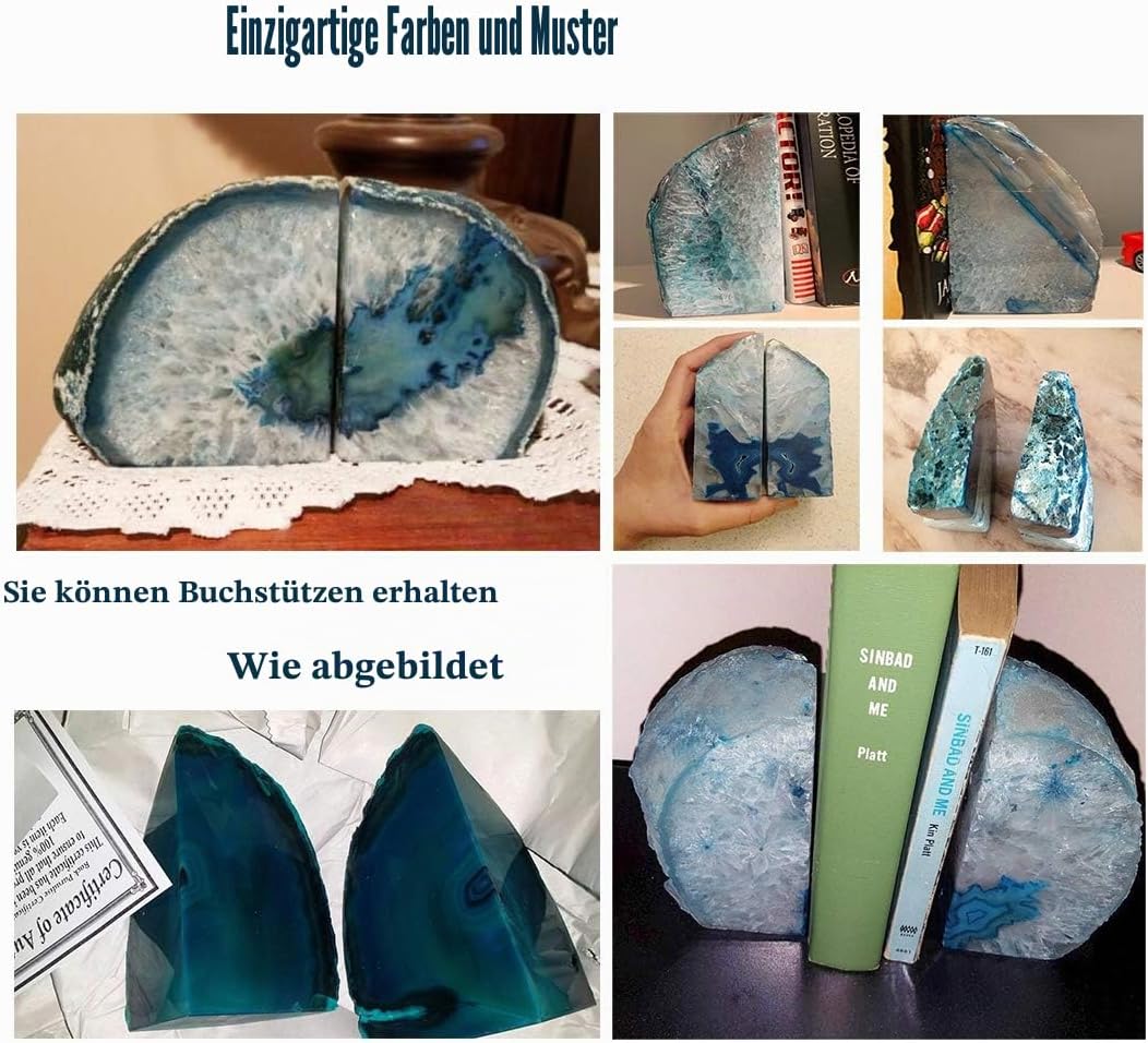 AMOYSTONE Buchstütze, Achat, poliert, robust, mit Gummipuffer 2-3LBS Dyed Teal Dyed Teal 2-3LBS, Dye