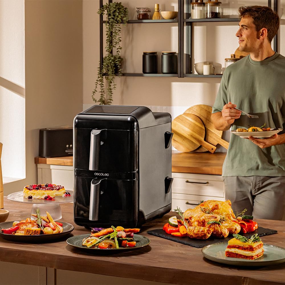 Cecotec Luftfritteuse ohne Öl – Air Fryer 12 l Cecofry DuoLevel 12000 Window. 2900 W, 2 Behälter mit