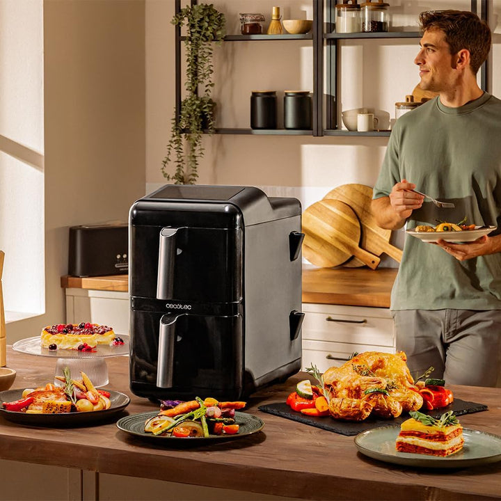 Cecotec Luftfritteuse ohne Öl – Air Fryer 12 l Cecofry DuoLevel 12000 Window. 2900 W, 2 Behälter mit