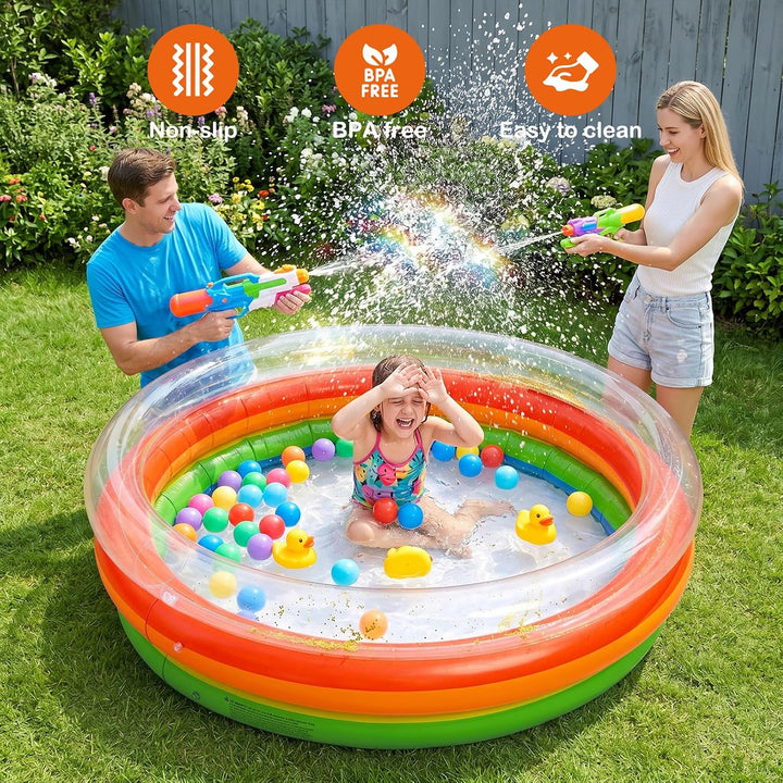 Aufblasbares Planschbecken Baby, 90x25 cm Kleiner Pool für Kinder mit Regenbogenmuster &amp; Glitzer – i