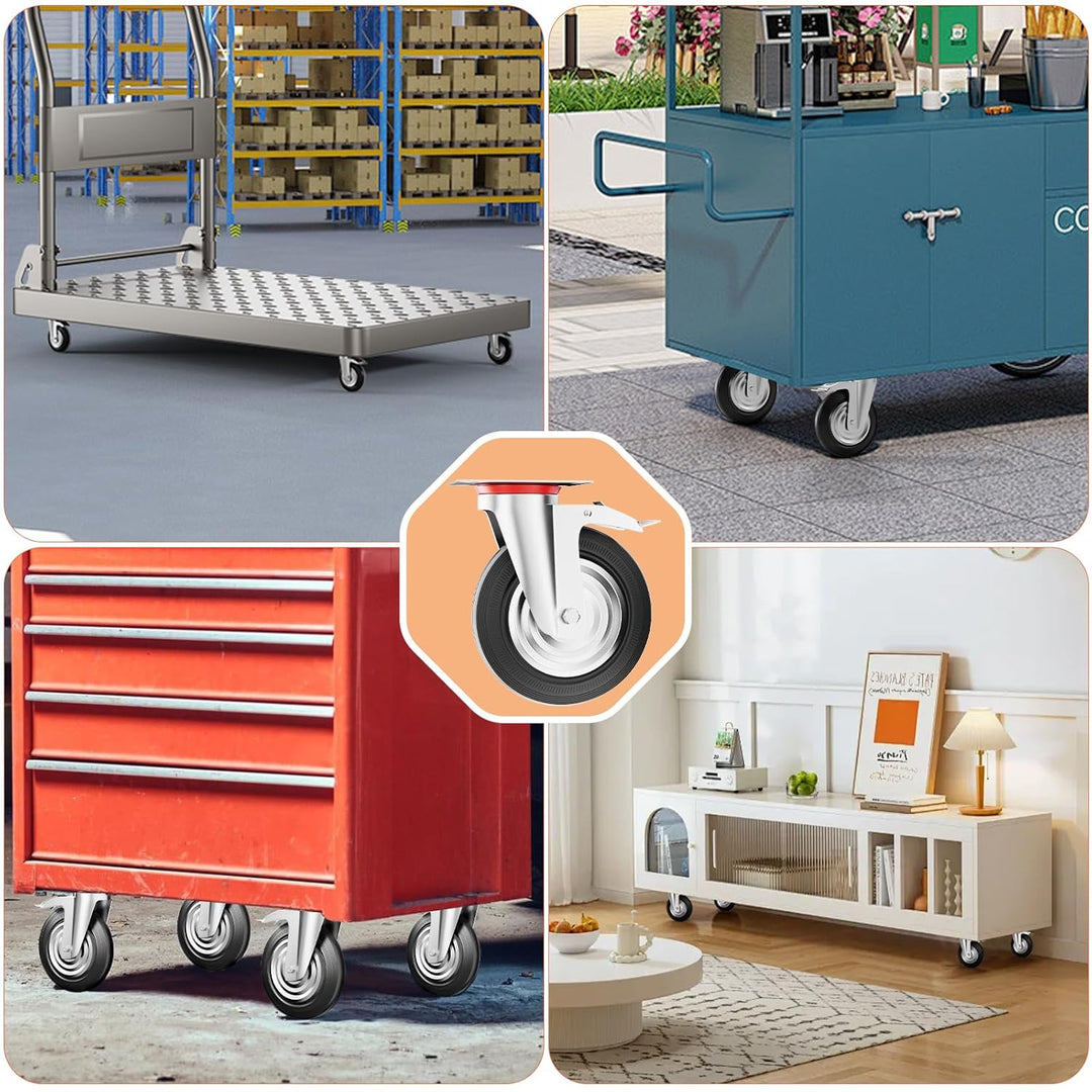 4 Stück Schwerlastrollen 125mm Lenkrollen Transportrollen mit bremse bis 400kg Palettenrollen Rollen