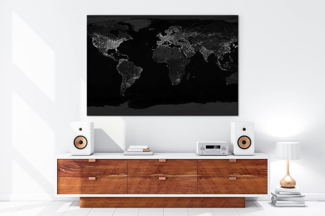 die Welt bei Nacht Format: 80x60 Effekt: Schwarz&Weiss als Leinwandbild, Motiv fertig gerahmt auf Ec