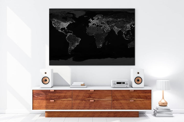 die Welt bei Nacht Format: 80x60 Effekt: Schwarz&Weiss als Leinwandbild, Motiv fertig gerahmt auf Ec