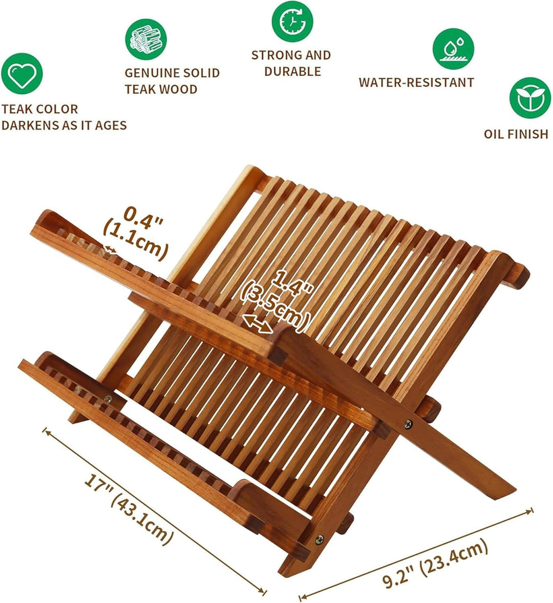 Utoplike Collapsible Teak Geschirrständer Stand Abtropffläche, 2 Etagen Geschirrständer mit Tassenha