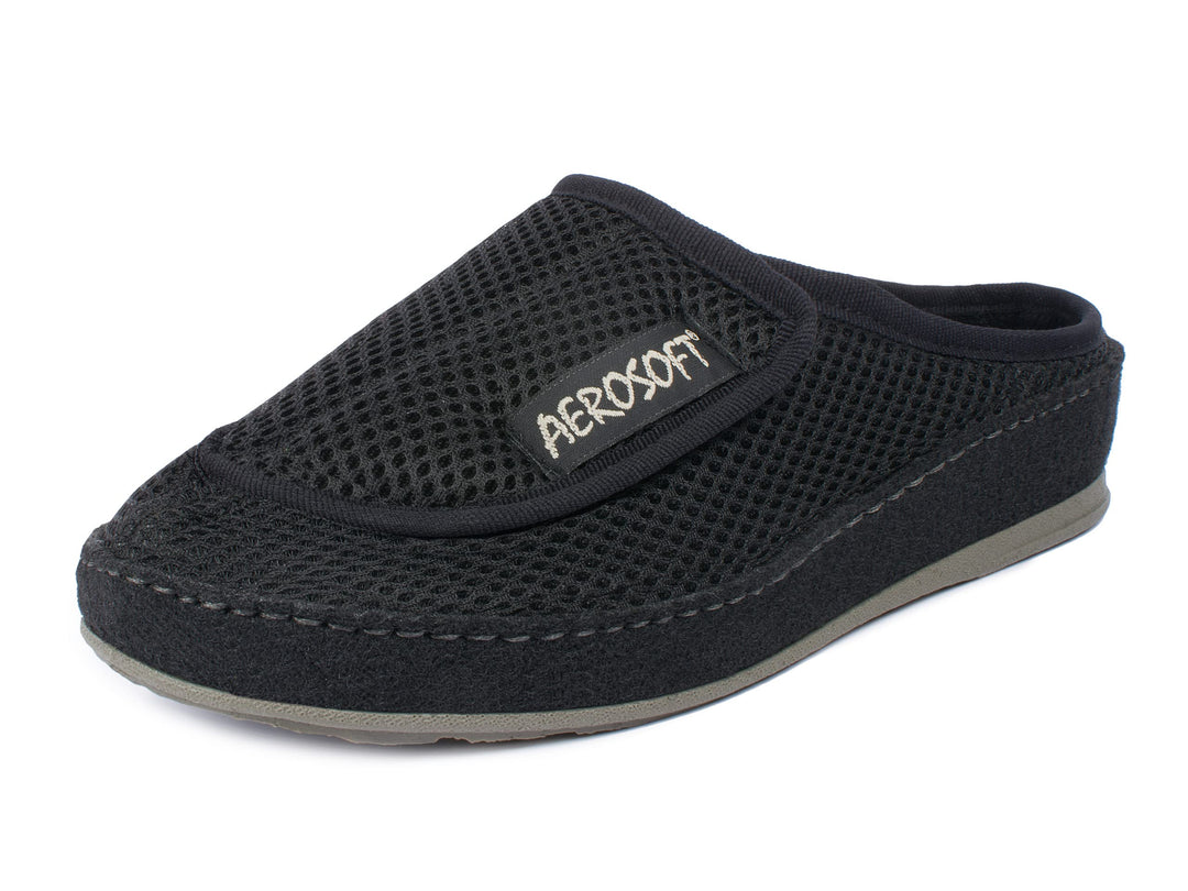 Aerosoft Klett-Pantolette 6032-4P Damen Herren Hausschuh Weite G-H rutschhemmend 37 EU Schwarz, 37 E