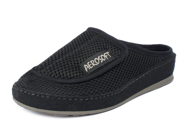 Aerosoft Klett-Pantolette 6032-4P Damen Herren Hausschuh Weite G-H rutschhemmend 37 EU Schwarz, 37 E