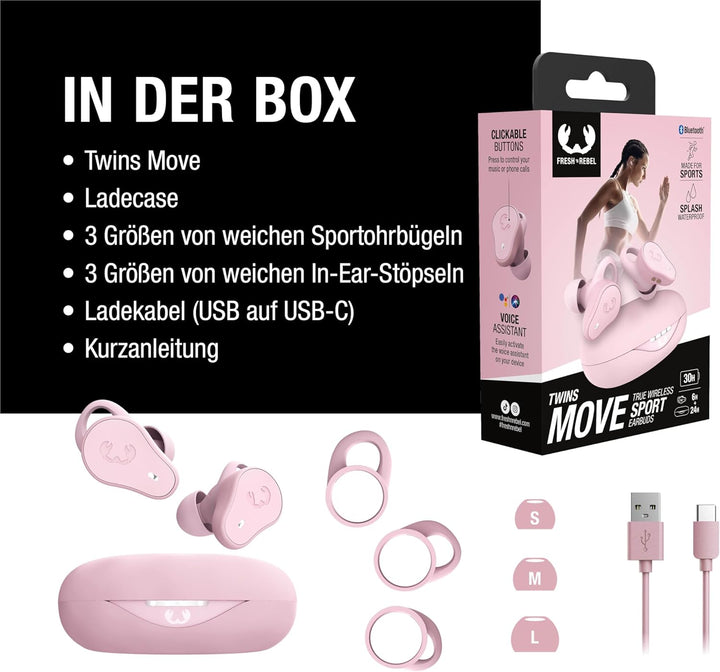 Fresh 'n Rebel Twins Move, kabellose In-Ear Bluetooth Sport Kopfhörer, Spritzwassergeschützt, Dual M