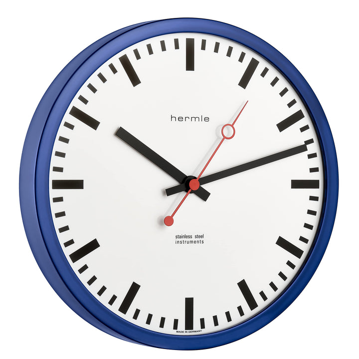 Hermle Bahnhofsuhr 30471-Q70870 Funk, Blau, Ø 30cm x 5cm