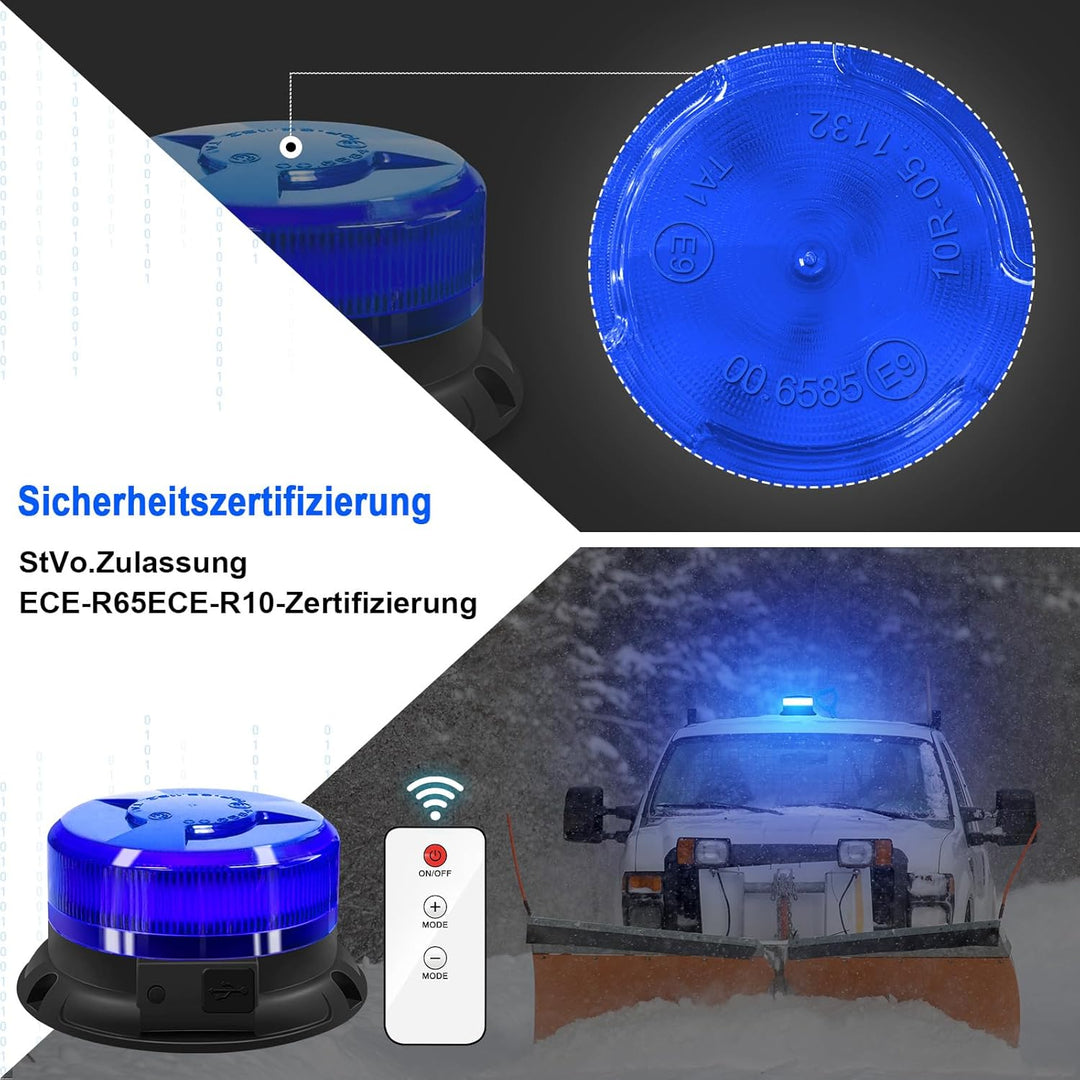 antom Rundumleuchte akku Mit Fernsteuerung 9 Blitzmuster 12V 24V Blau Warnleuchte led magnet mit Kfz