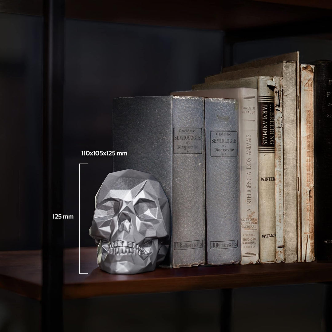 concrette Buchstütze Skull Low-Poly Totenkopf aus architektonischem Beton - Stütze für Bücherregal B