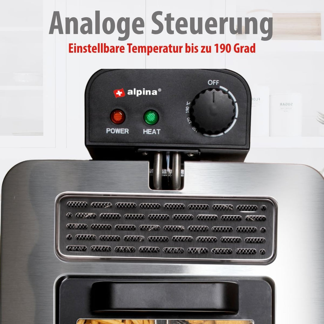 alpina Friteuse 5 Liter - Friteuse mit Fett - Friteuse Öl 200W - Zwei Frittierkörbe - Einstellbare T