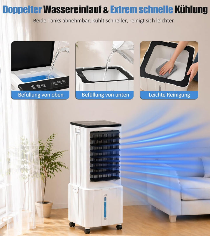 Klimaanlage Mobil, 14L 60W Klimaanlage ohne Abluftschlauch mit 12H Timer, 3 Modus, 40dB, 120°Oszilla