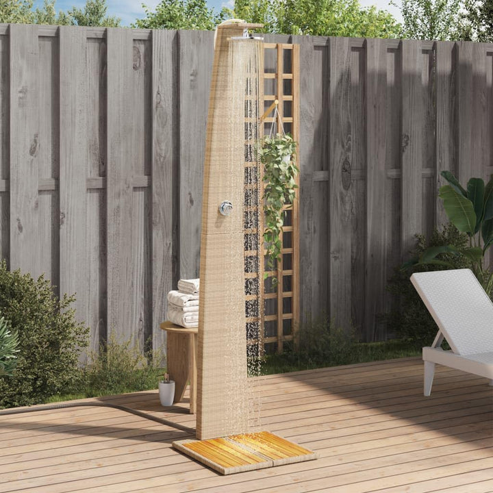 Gartendusche mit Lattenboden Drehbarer Duschstrahl Beige 55x60x224 cm Poly Rattan und Akazienholz Be