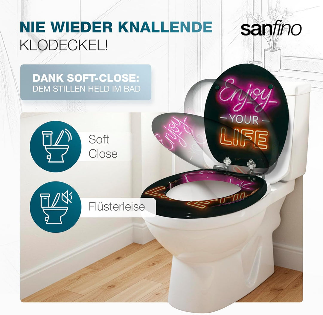 Premium WC Sitz mit Absenkautomatik – hochwertige Toilettendeckel aus Holz, viele bunte Motive, hohe