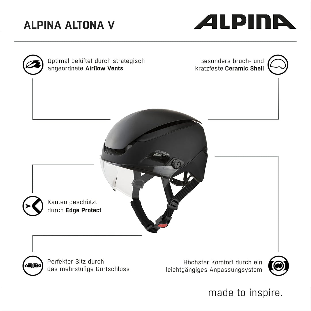 ALPINA ALTONA V - Extrem Leichter, Beleuchteter & Belüfteter Fahrradhelm Mit Selbsttönenden Visier F