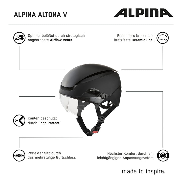 ALPINA ALTONA V - Extrem Leichter, Beleuchteter & Belüfteter Fahrradhelm Mit Selbsttönenden Visier F