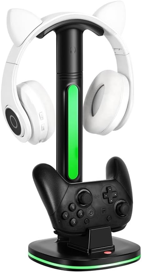 Schwarzer RGB-Headset-Controller-Ständer mit Ladestation für PS5/PS5 Elite-Controller