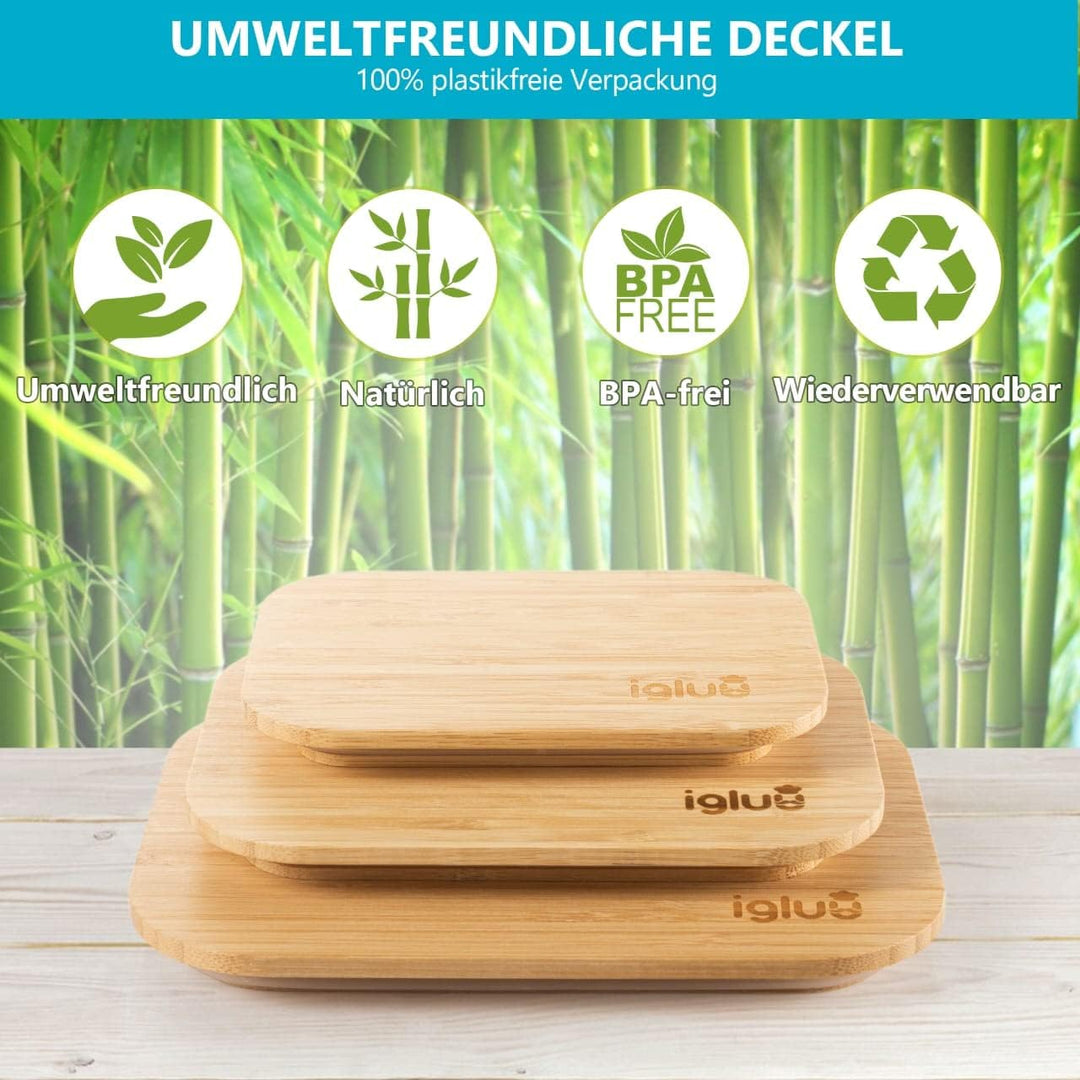Igluu Meal Prep Glas Lebensmittel Frischhaltedosen (3er Set), Umweltfreundliche Lebensmittelbehälter