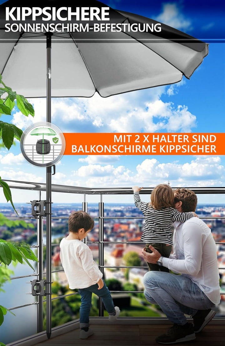 4smile Sonnenschirm Balkon SunnyJoy im 4er-Set - UPF 50+ Balkon Schirm + 2 x Sonnenschirmhalter Balk