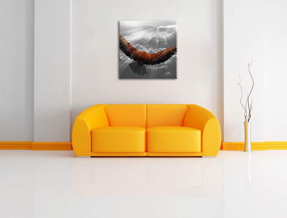 Pixxprint anmutiger Adler über den Wolken schwarz/weiss, Format: 70x70 auf Leinwand, 70x70