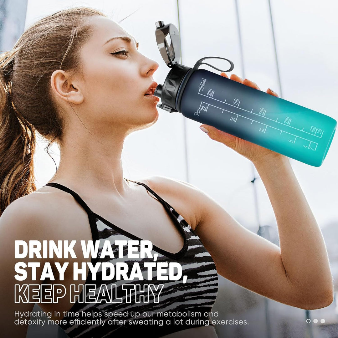 FULDENT Trinkflasche 1L Sport Wasserflasche [Trinkflasche BPA Frei] Trinkflasche mit rutschfest Gumm