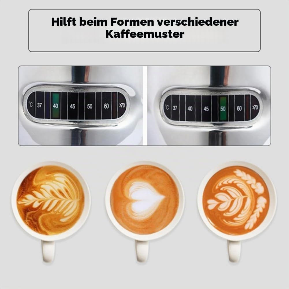 Exqufood Milchaufschäumer Temperaturanzeige Milchaufschäumer und Tasse für Latte Art 350ml