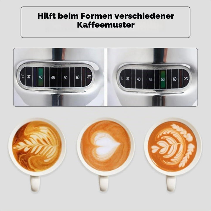 Exqufood Milchaufschäumer Temperaturanzeige Milchaufschäumer und Tasse für Latte Art 350ml