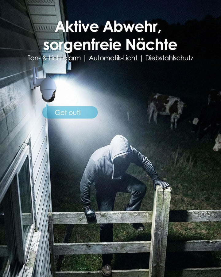 ieGeek 24/7 Aufzeichnung AOV 4G LTE Überwachungskamera Aussen mit SIM ohne WiFi, 360° PTZ, 2K 3MP, K