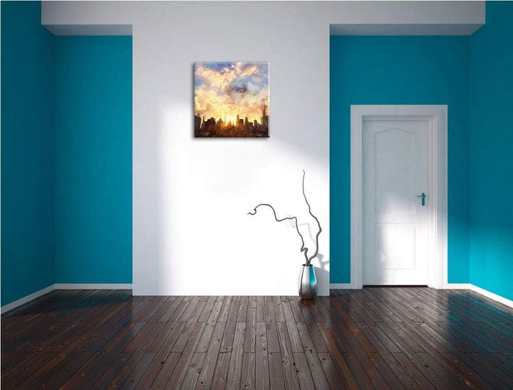 Skyline von Chicago, Format: 70x70 auf Leinwand, XXL riesige Bilder fertig gerahmt mit Keilrahmen, K