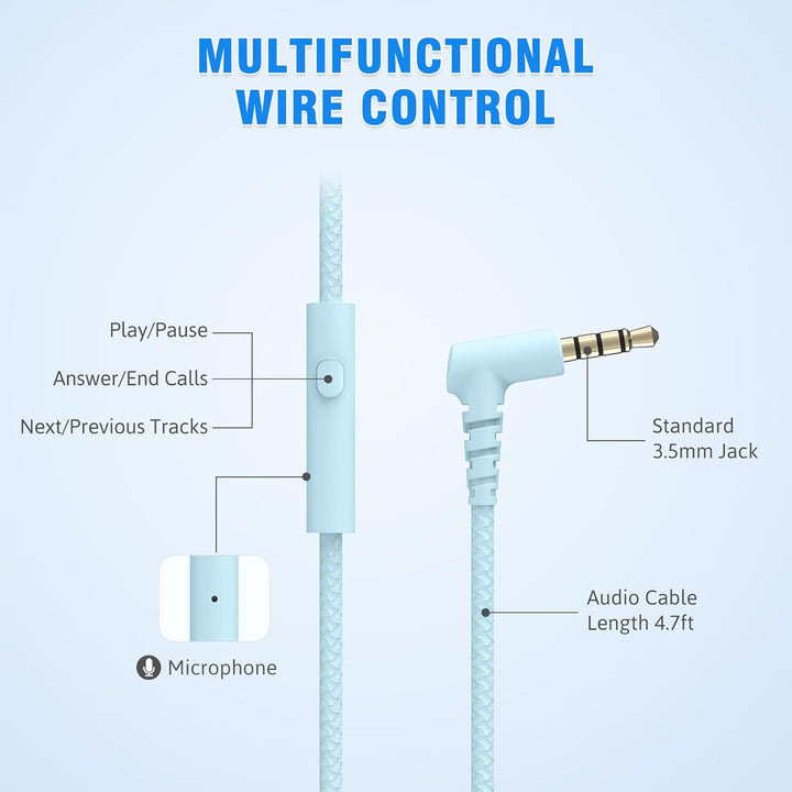 RockPapa L22 Kinder kopfhörer, Kabel Kopfhörer für Kinder, 3,5 mm Aux Jack, Verstellbares Stirnband