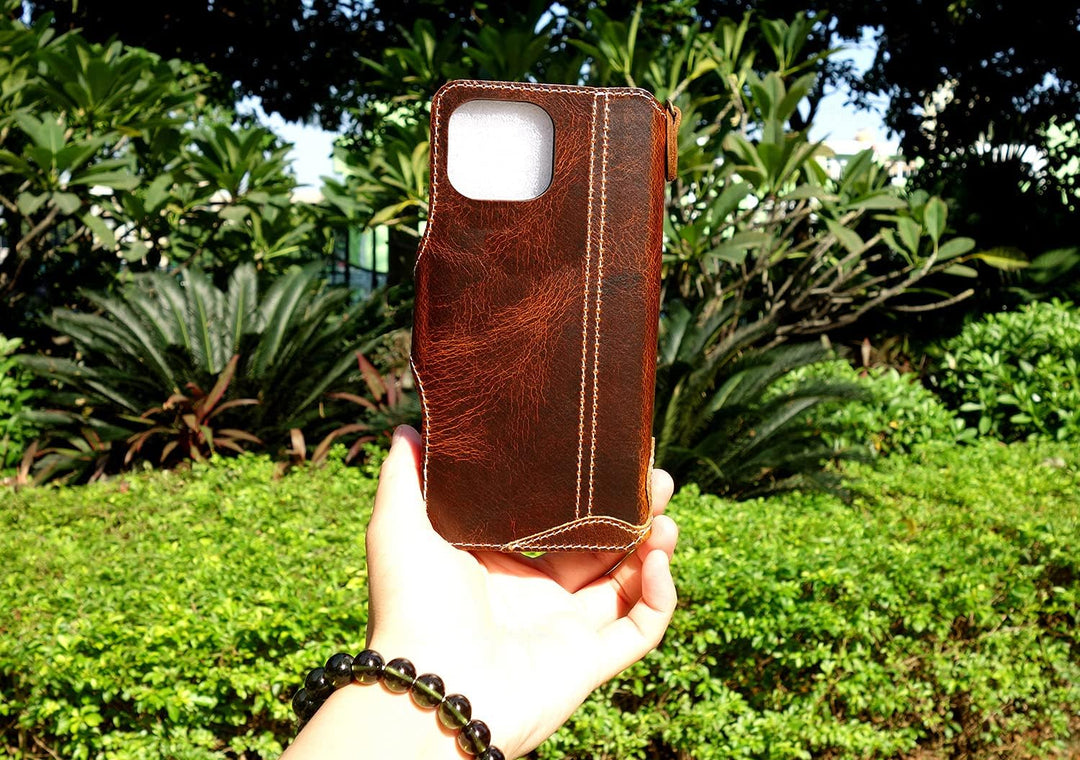 Yogurt Lederhülle für iPhone 13, Hülle Ledertasche Echtleder Case Handyhülle für iPhone 13, 6.1 Zoll