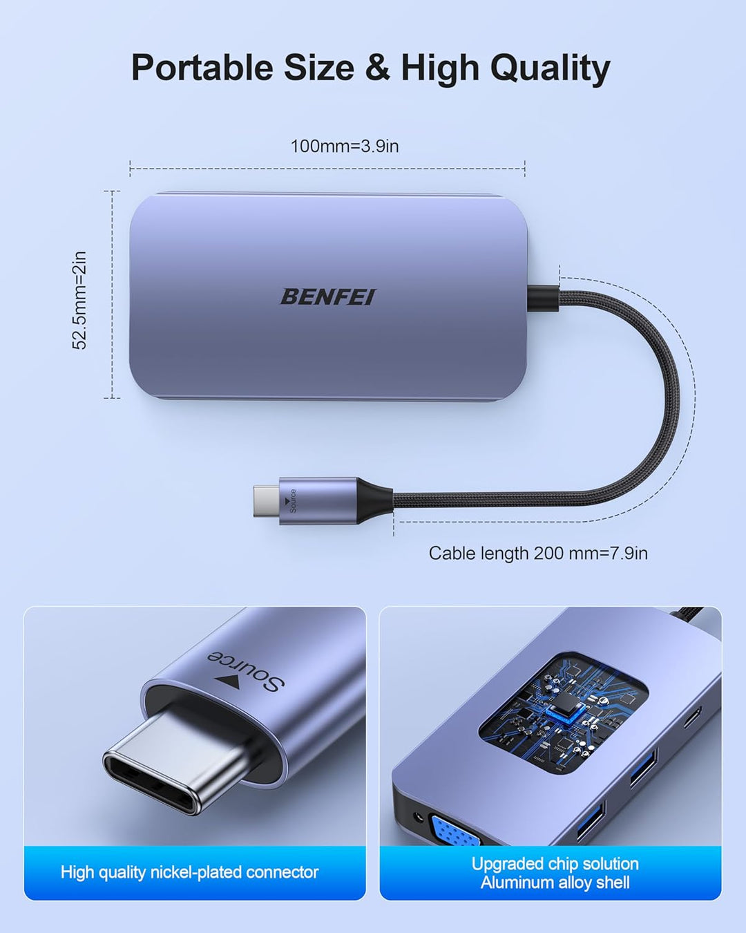 BENFEI USB C MST HUB-Docking Station 8-in-1, USB-C HUB mit 2*HDMI/1*VGA/3*USB 3.0/100W Power Deliver