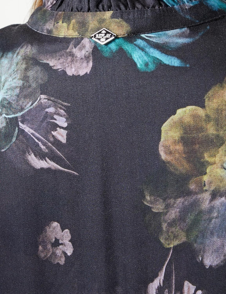 Replay Damen Maxikleid Langarm All Over Print, XXS