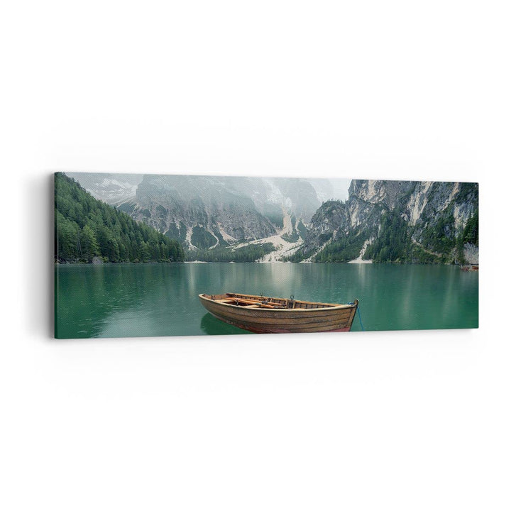 Panorama Bilder auf Leinwand Berge See Boot Leinwandbild mit Rahmen 90x30cm Wandbilder Dekoration Wo