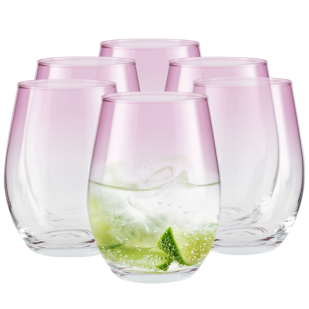 TREND FOR HOME Trinkgläser Set 580 ml Bunt Bunte Gläser Set von 6 Rosa Trinkgläser Gross Wassergläse