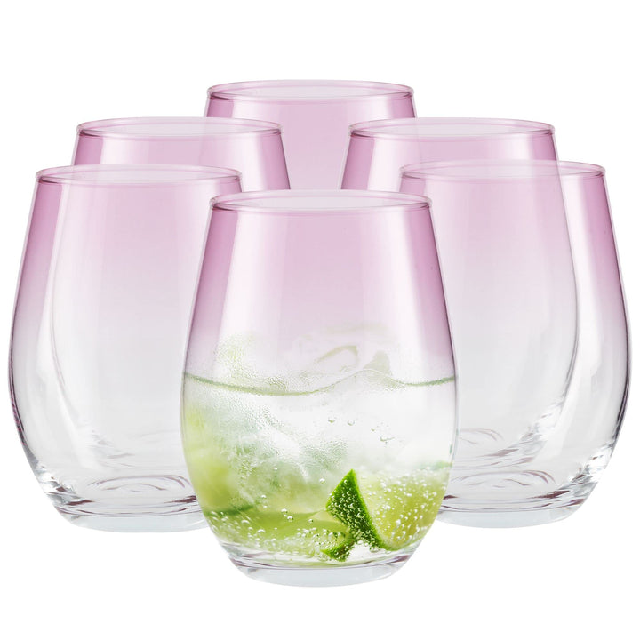 TREND FOR HOME Trinkgläser Set 580 ml Bunt Bunte Gläser Set von 6 Rosa Trinkgläser Gross Wassergläse