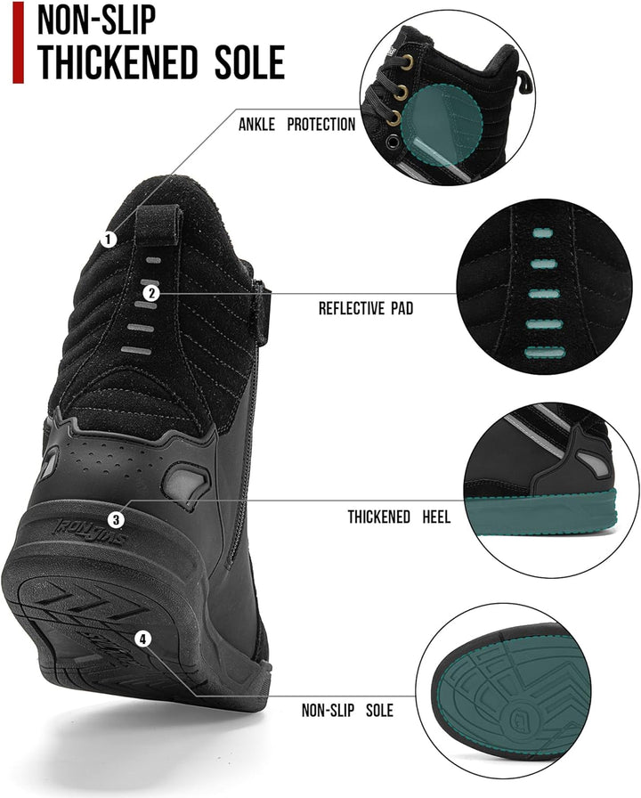 BORLENI Motorradschuhe Herren Winter Plus Samt Warm Motorradstiefel Männer Fleecegefütterte Schuhe L